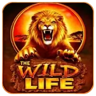 The Wild Life slot game logo featuring a roaring lion on a fiery background