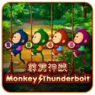 Monkey Thunderbolt slot game logo with colorful monkeys swinging in a jungle background